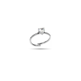 Bague Solitaire - Coeur Argenté